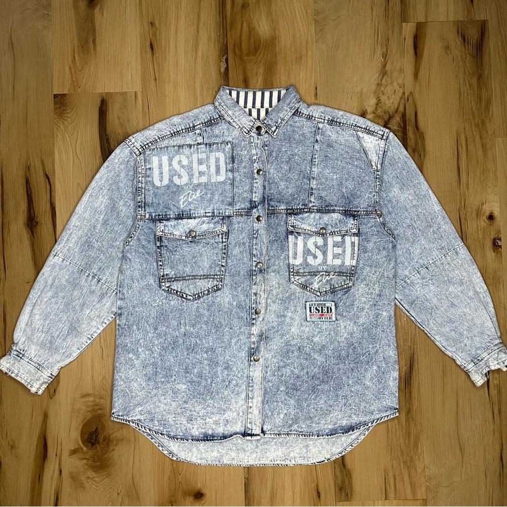 Get Used by Elie 80’s Vintage Destroyed Denim Acid Wash Jacket Small Oversized